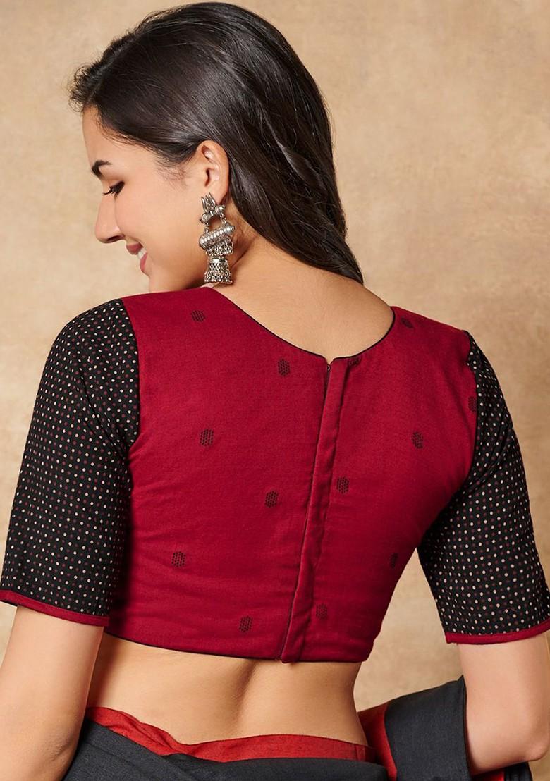 Ajrakh Printed Pure Cotton Round Neck Saree Blouse