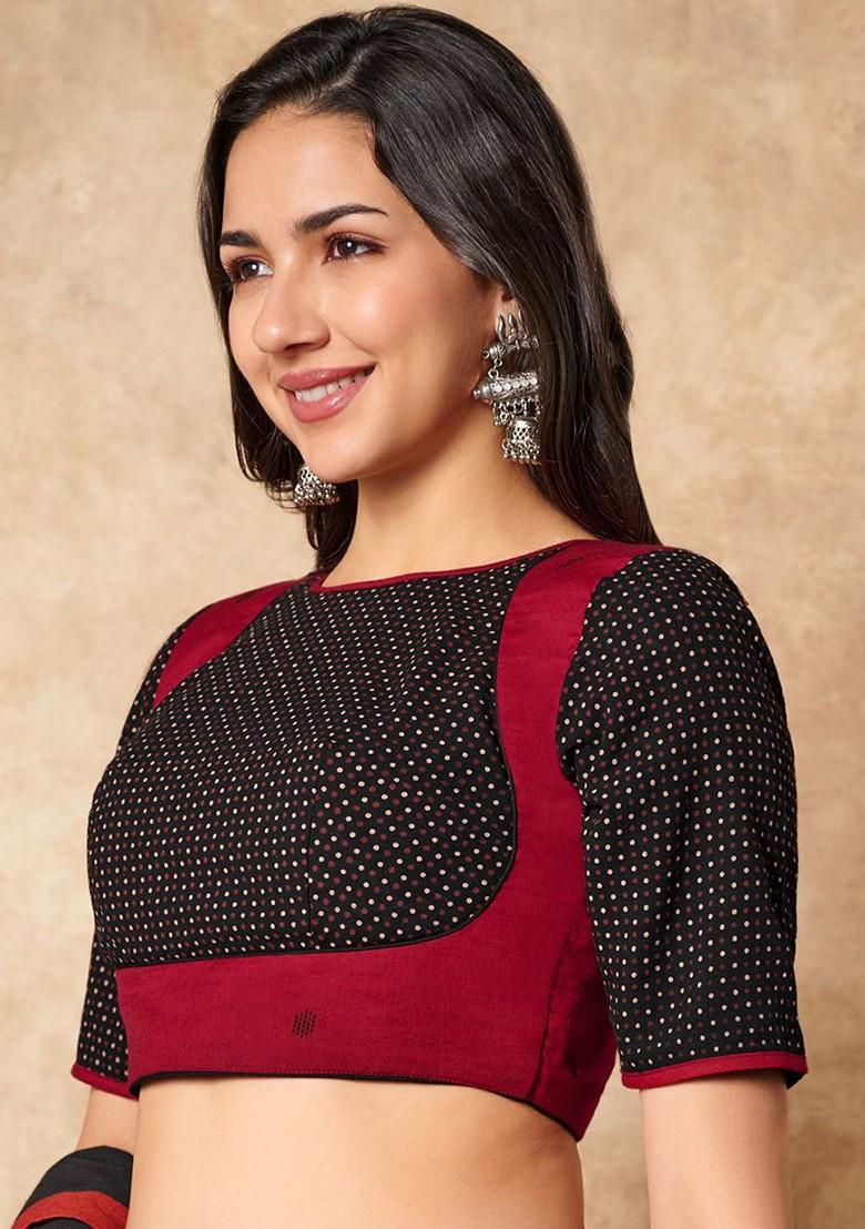 Ajrakh Printed Pure Cotton Round Neck Saree Blouse