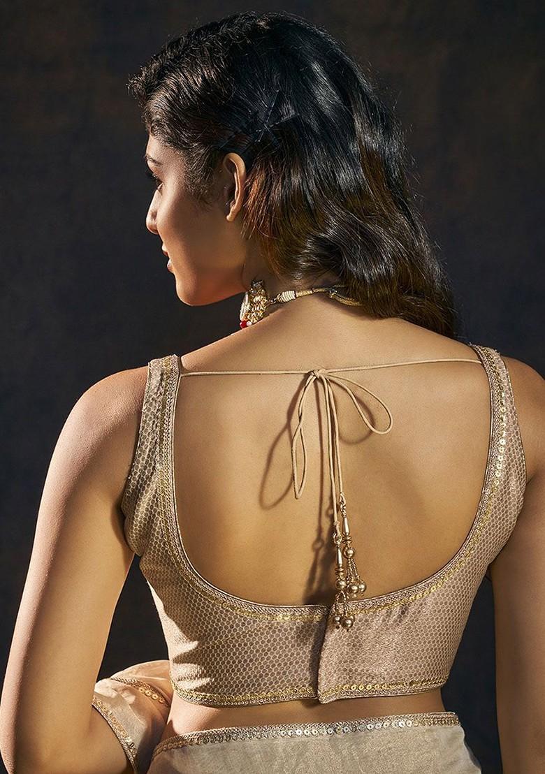 Women Silk Woven Design Sleeveless Padded Saree Blouse