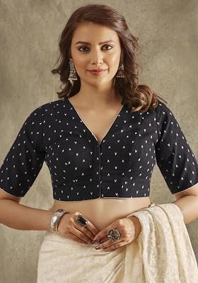 Geometric Printed V Neck Readymade Saree Blouse