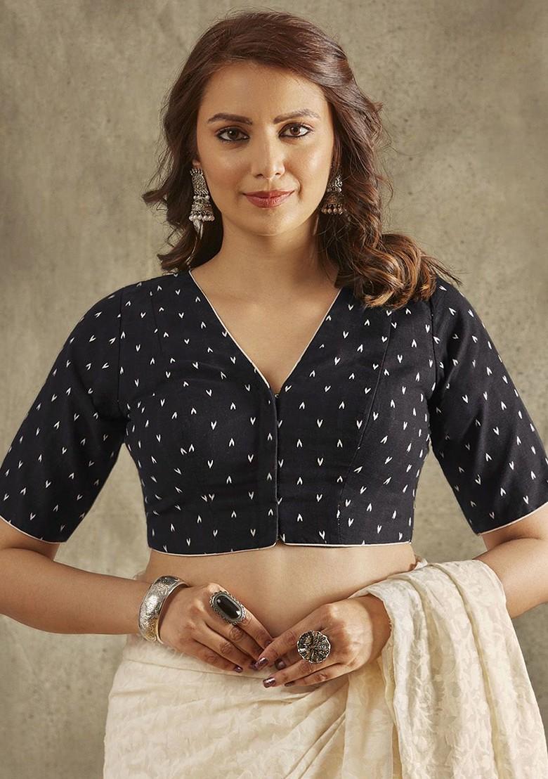 Geometric Printed V Neck Readymade Saree Blouse