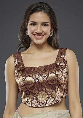 Woven Designed Square Neck Saree Blouse