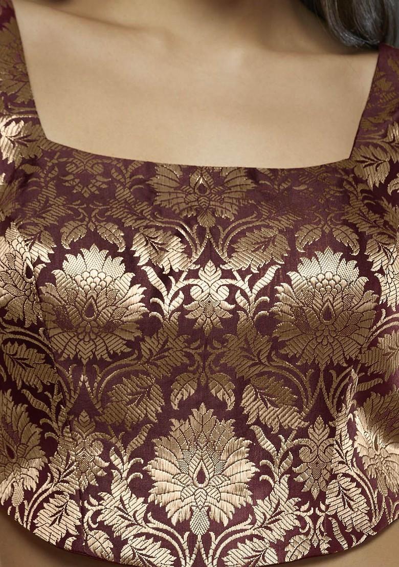 Woven Designed Square Neck Saree Blouse