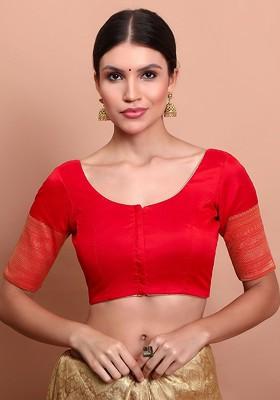 Woven Designed Silk Round Neck Saree Blouse