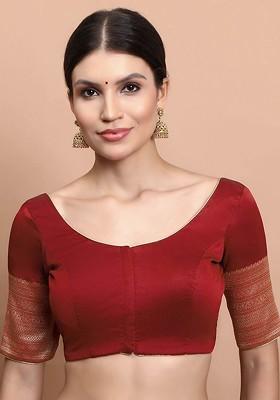 Woven Designed Silk Round Neck Saree Blouse