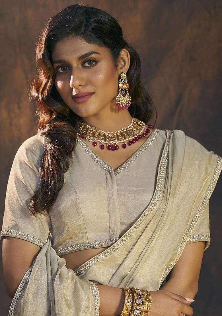 Embroidered Padded Saree Blouse - Indya