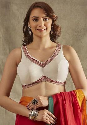 Embroidered V Neck Readymade Saree Blouse