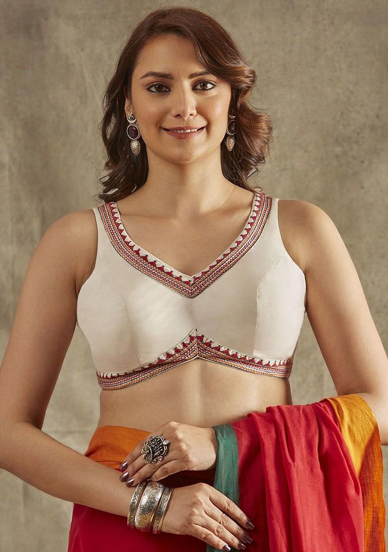 Embroidered V Neck Readymade Saree Blouse
