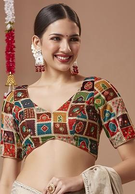 Velvet Padded Sweetheart Neck Readymade Blouse With Elbow Length Sleeves