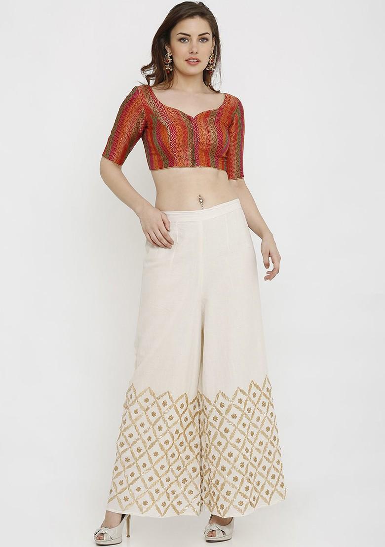 Women Multicolored Printed Dupion Silk Padded Saree Blouse