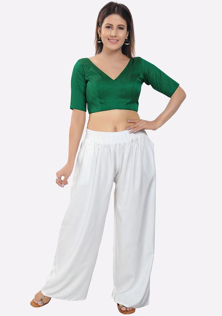 Women Green Silk Solid Readymade Saree Blouse