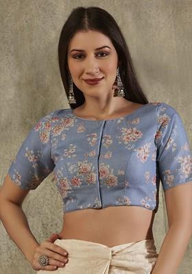 Floral Printed Cotton Boat Neck Saree Blouse