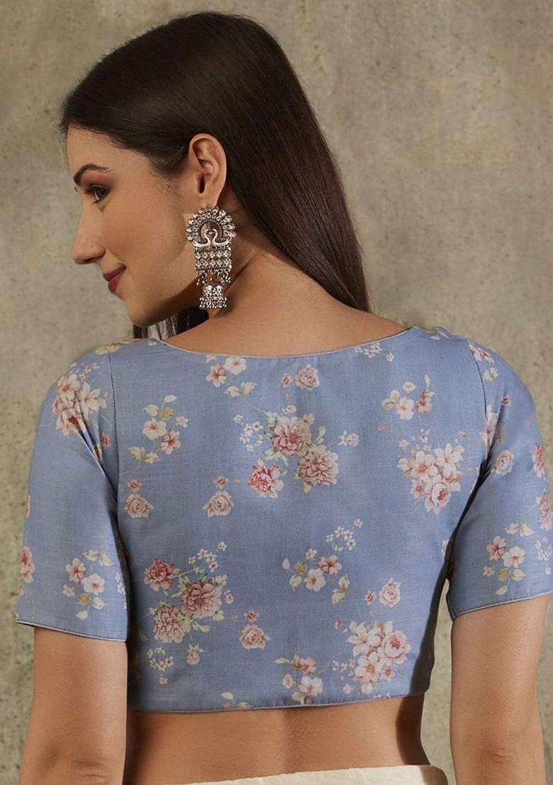 Floral Printed Cotton Boat Neck Saree Blouse