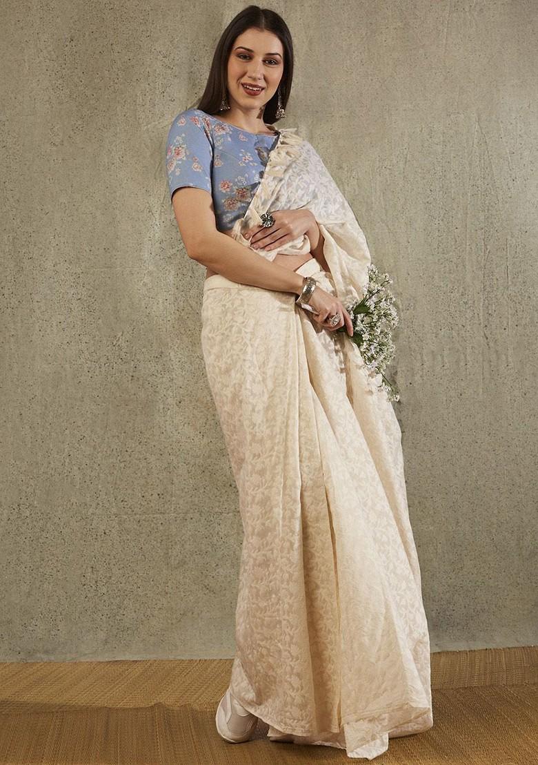 Floral Printed Cotton Boat Neck Saree Blouse