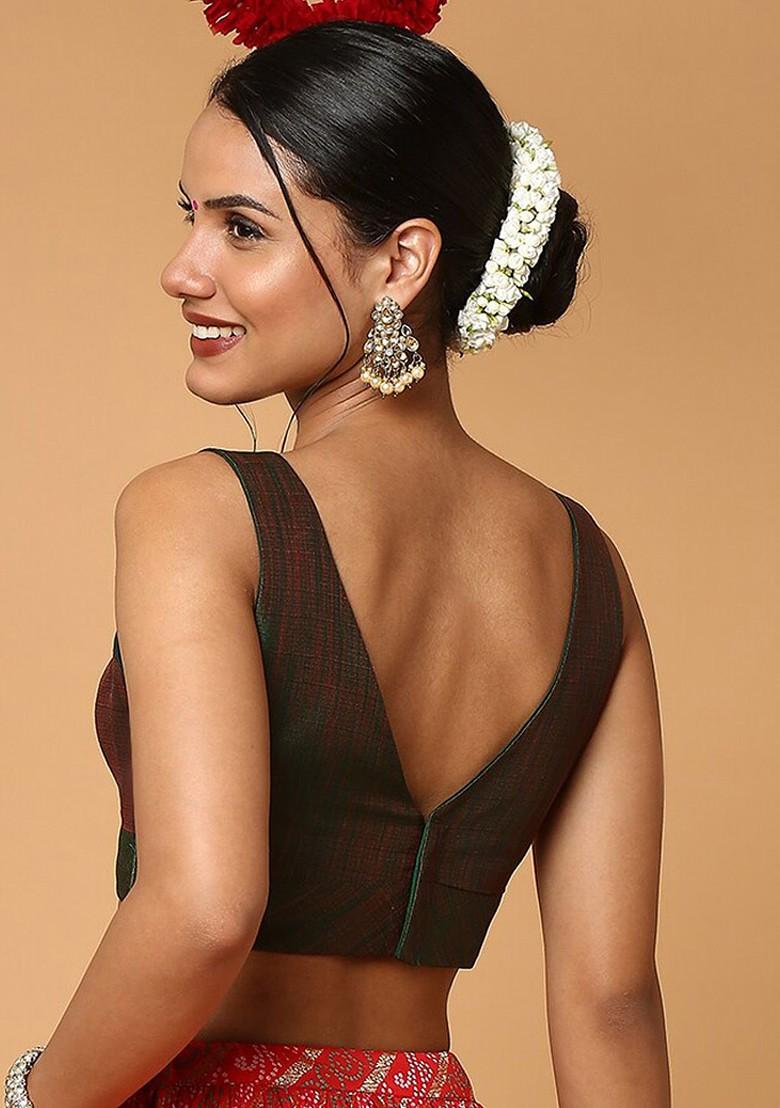 Green Solid Saree Blouse