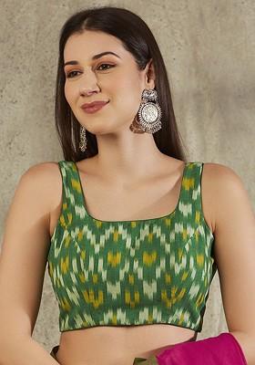 Ikat Printed Sleeveless Readymade Saree Blouse