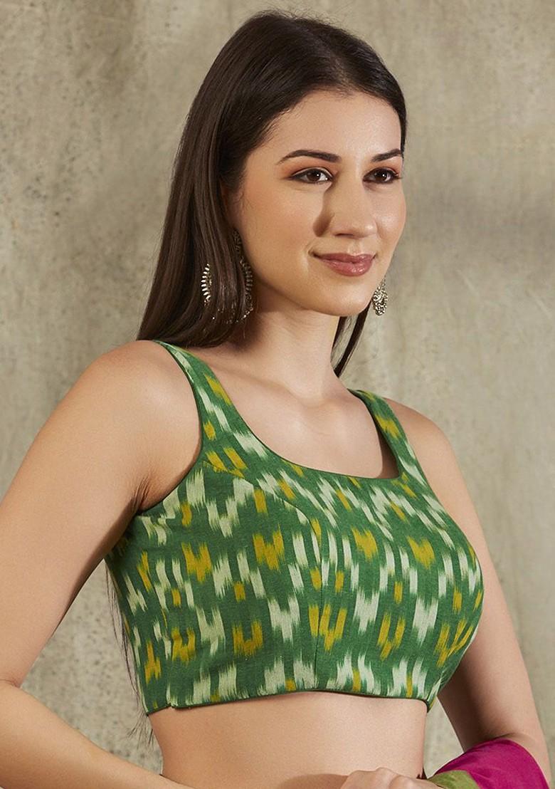 Ikat Printed Sleeveless Readymade Saree Blouse