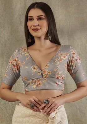 V Neck Floral Printed Readymade Saree Blouse