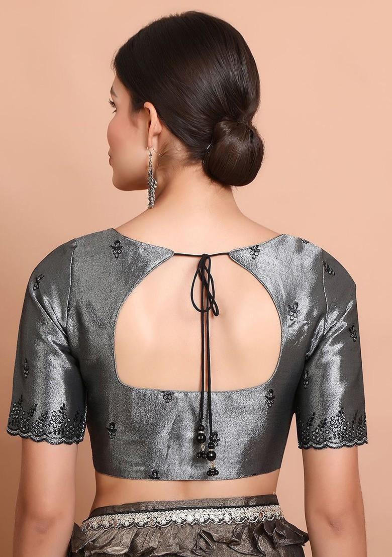 Embroidered Round Neck Short Sleeves Saree Blouse