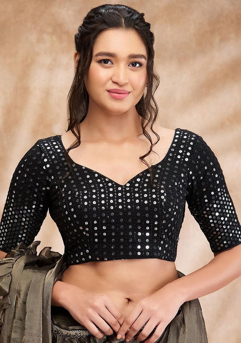 Sequinned Embellished Elbow Length Silk Saree Blouse