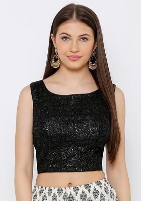 Women Black Embroidered Readymade Saree Blouse