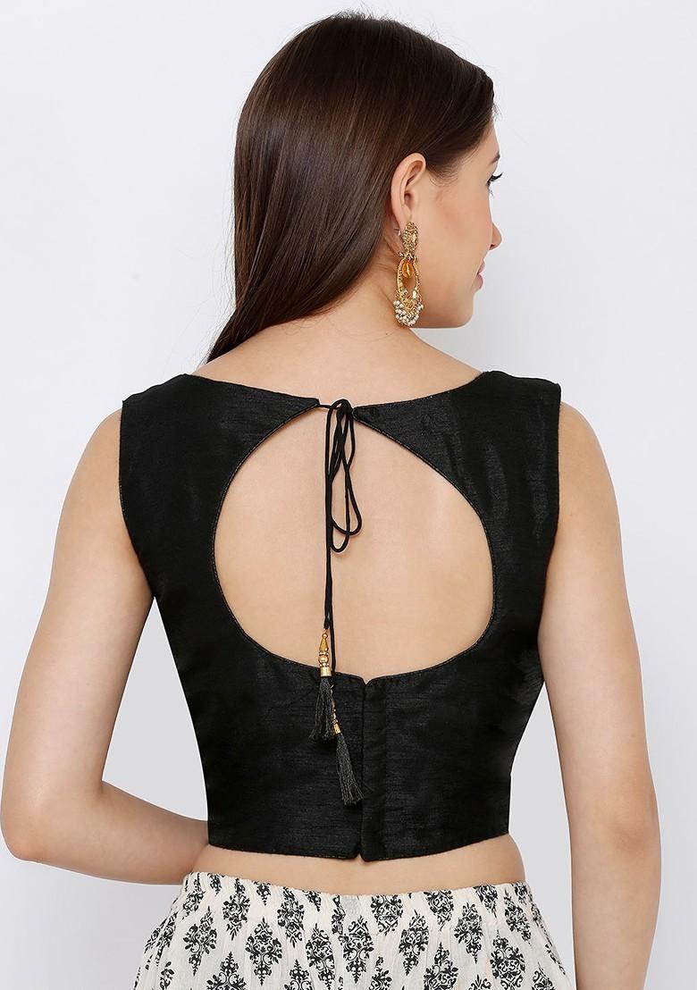 Women Black Embroidered Readymade Saree Blouse
