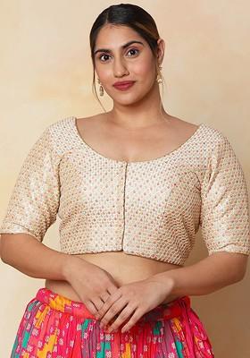 Woven Design Silk Readymade Saree Blouse With Tie Ups