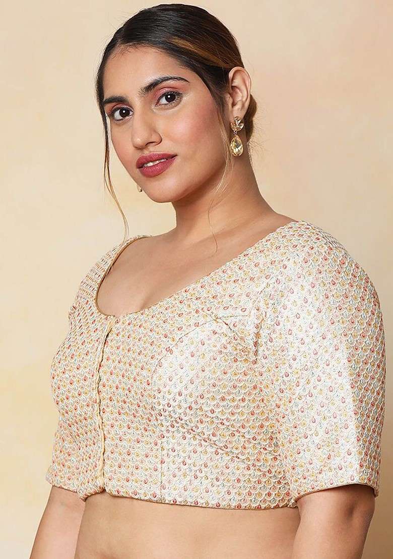 Woven Design Silk Readymade Saree Blouse With Tie Ups - Indya