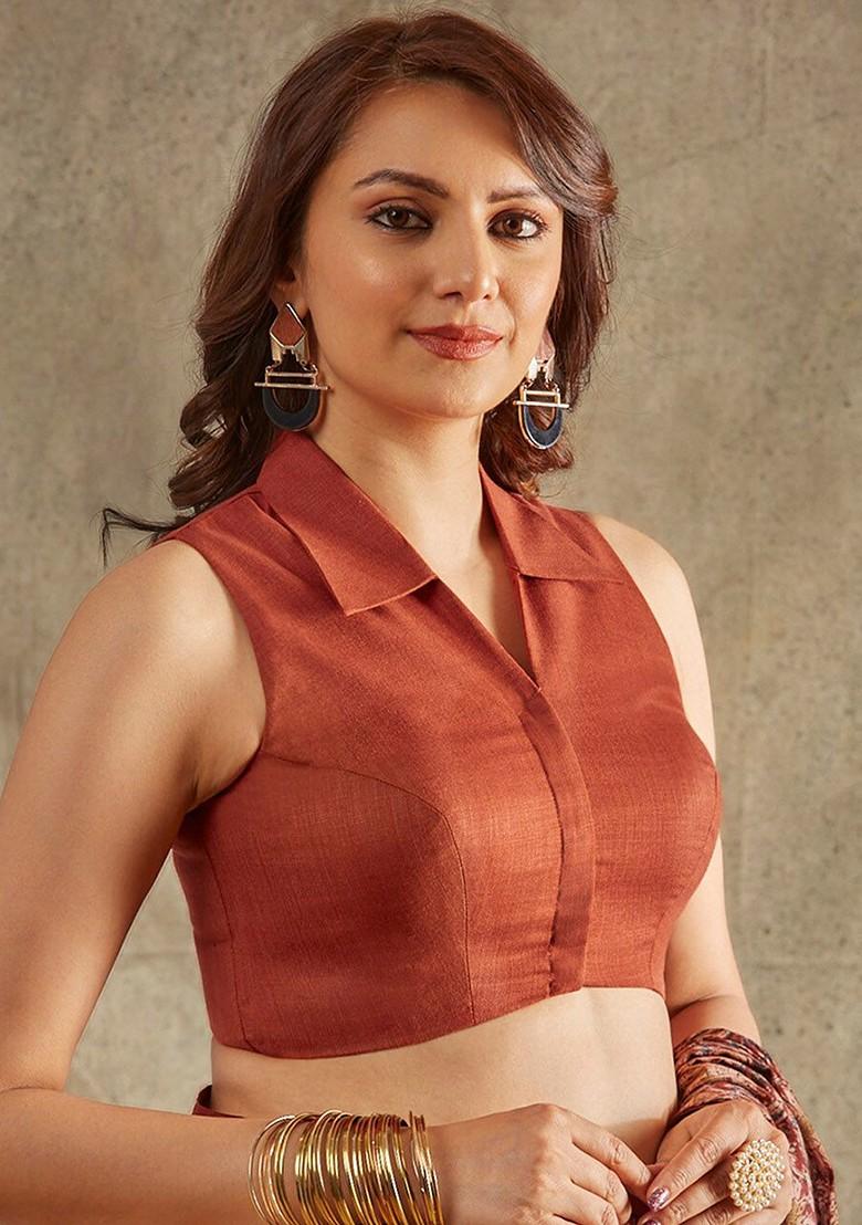 Shirt Collar Linen Saree Blouse