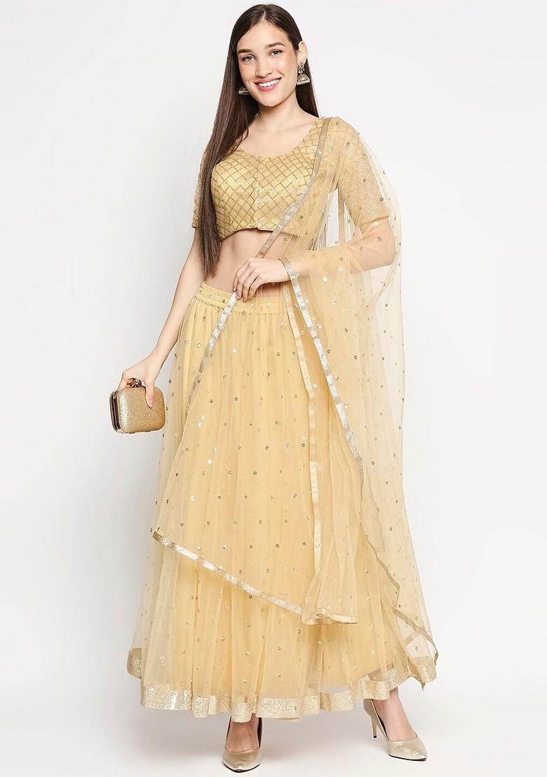 Gold Toned Net Embroidered Readymade Saree Blouse