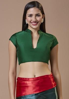 Silk Collared Short Sleeves Comfort Fit Padded Design Ready To Wear Blouse