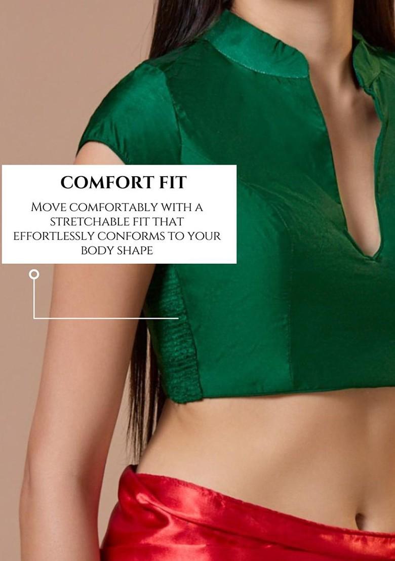 Silk Collared Short Sleeves Comfort Fit Padded Design Ready To Wear Blouse