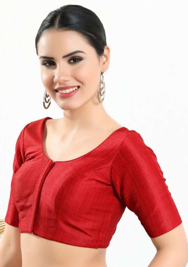Padded Round Neck Saree Blouse - Indya