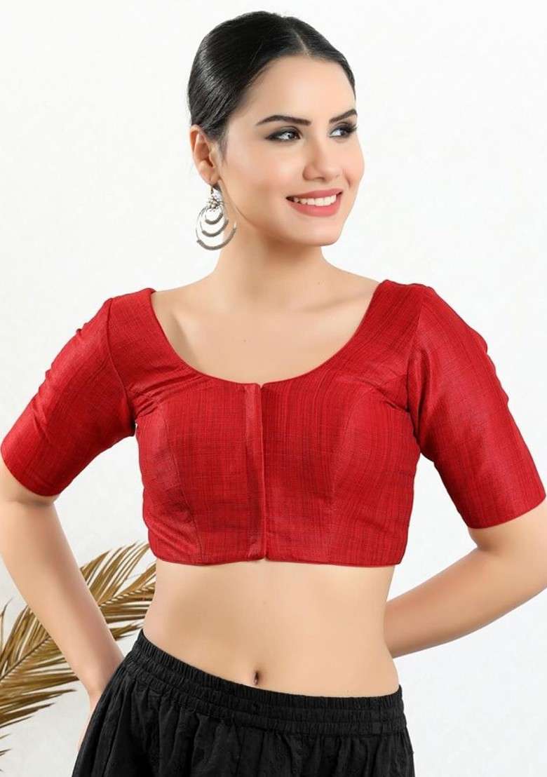 Padded Round Neck Saree Blouse - Indya