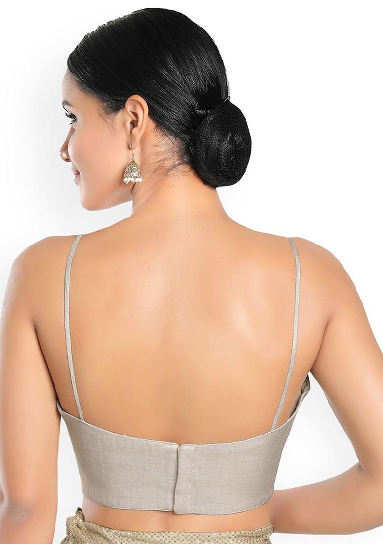 Women Silver Woven Design Readymade Saree Blouse