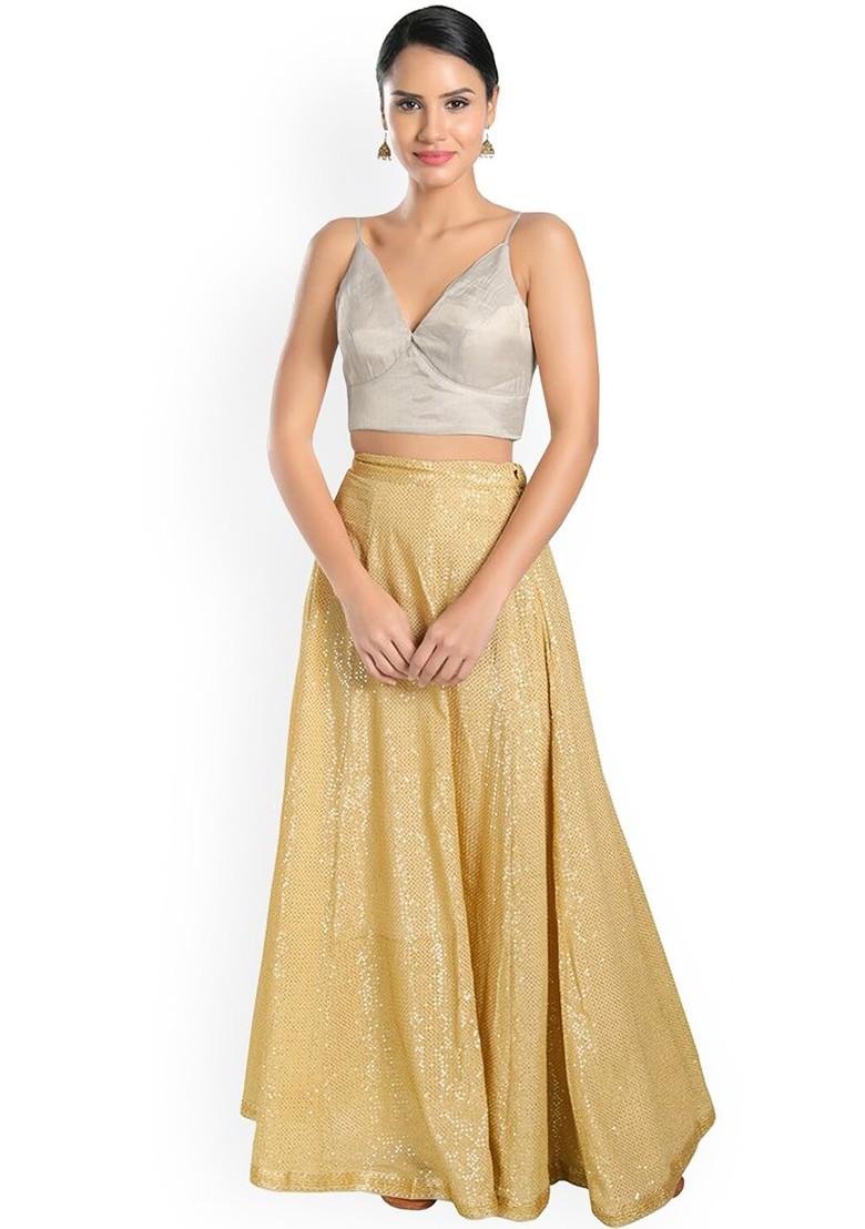 Women Silver Woven Design Readymade Saree Blouse