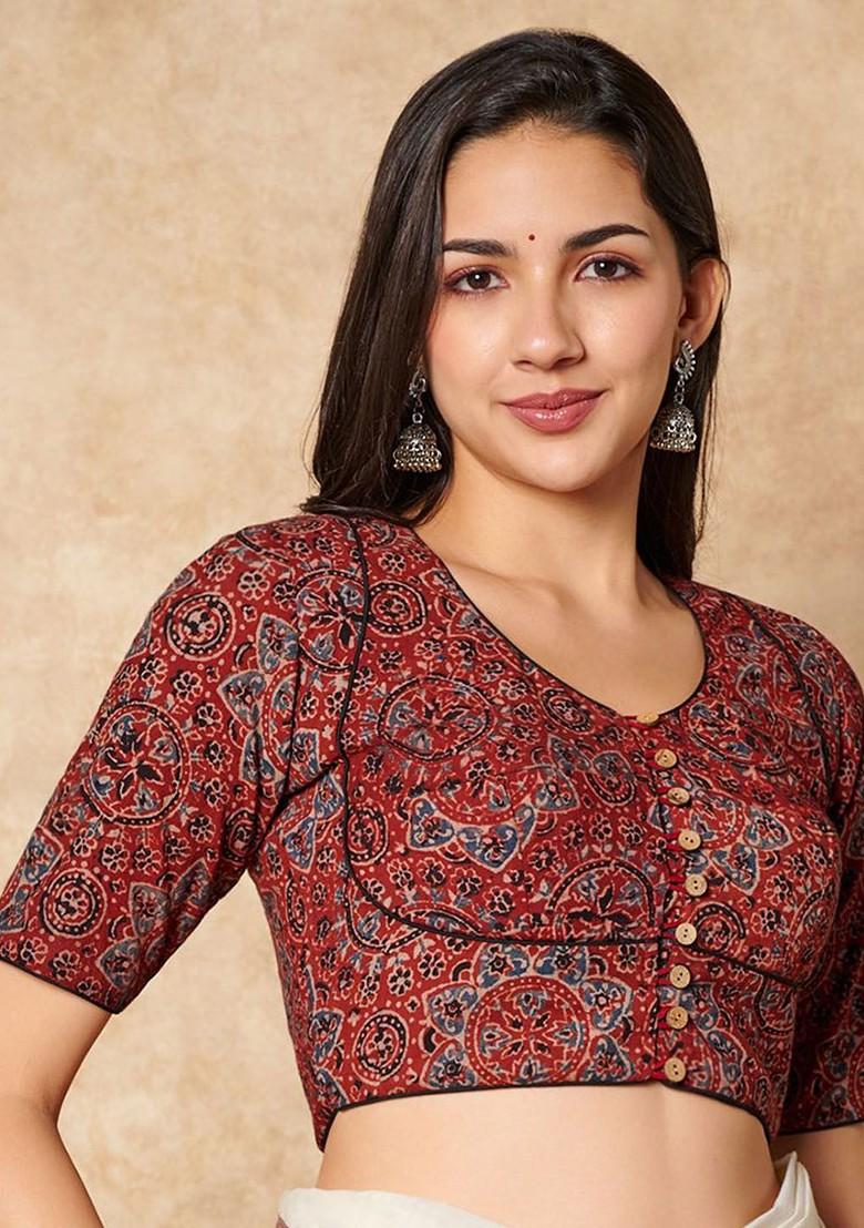 Ajrakh Hand Block Printed Round Neck Pure Cotton Readymade Blouse