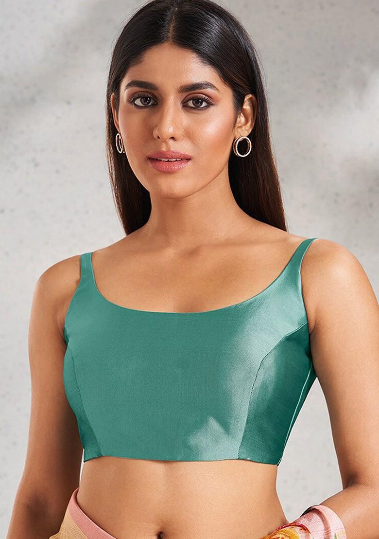 Round Neck Sleeveless Silk Readymade Saree Blouse