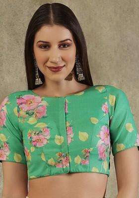 Boat Neck Floral Printed Readymade Saree Blouse