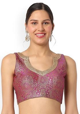 Woven Design Brocade Back Open Readymade Saree Blouse