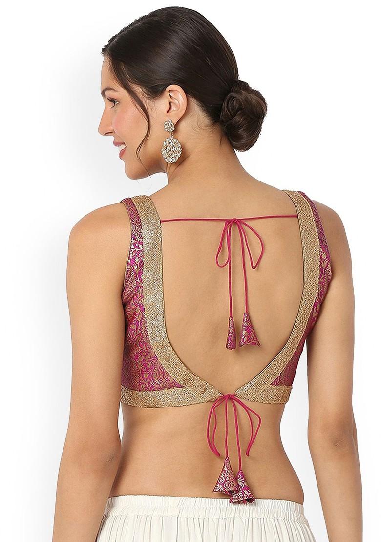 Woven Design Brocade Back Open Readymade Saree Blouse