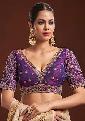 Embroidered Raw Silk Readymade Saree Blouse