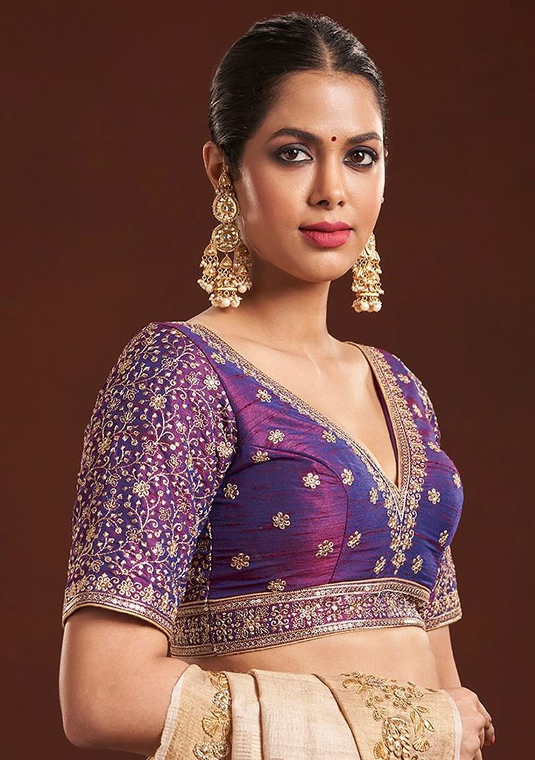 Embroidered Raw Silk Readymade Saree Blouse