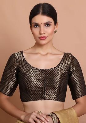 Woven Design Round Neck Saree Blouse