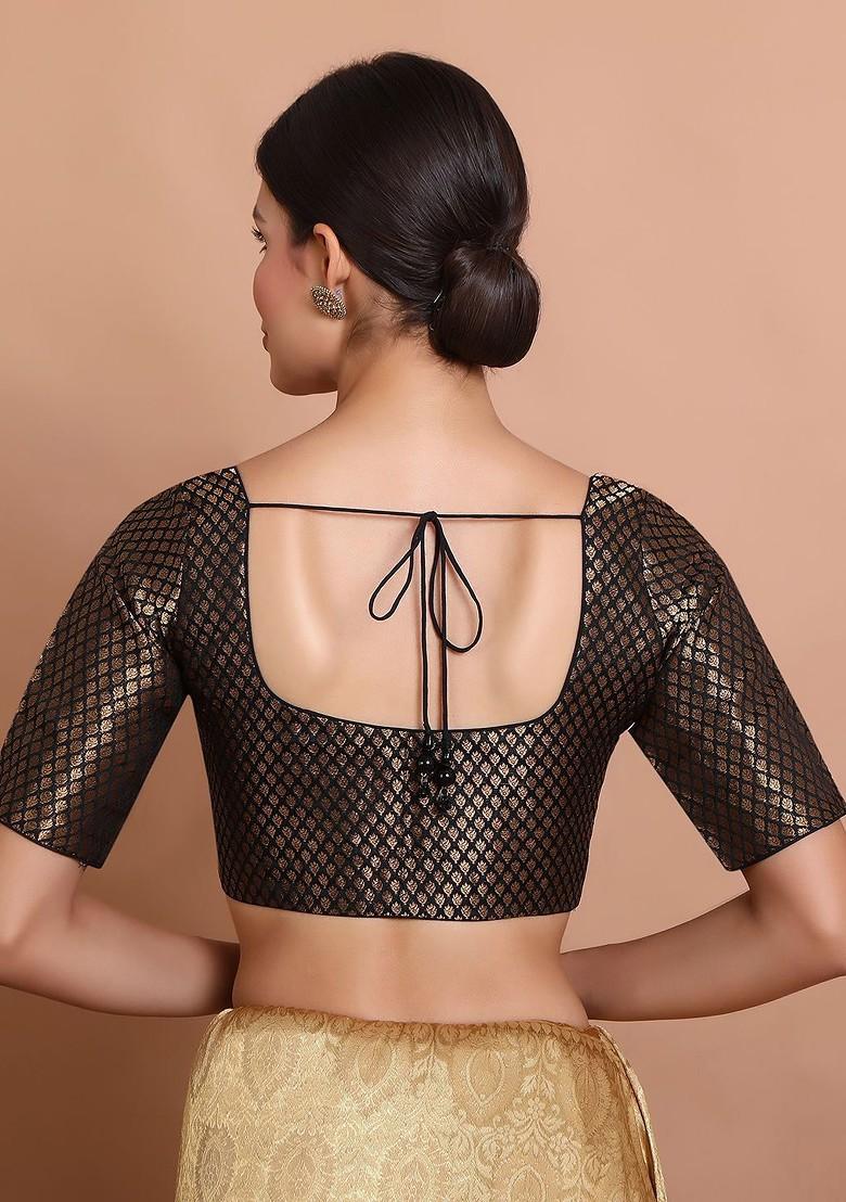 Woven Design Round Neck Saree Blouse