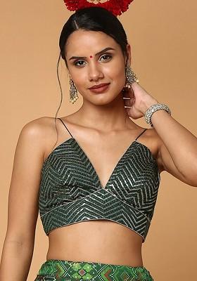 Green Embroidered Readymade Saree Blouse