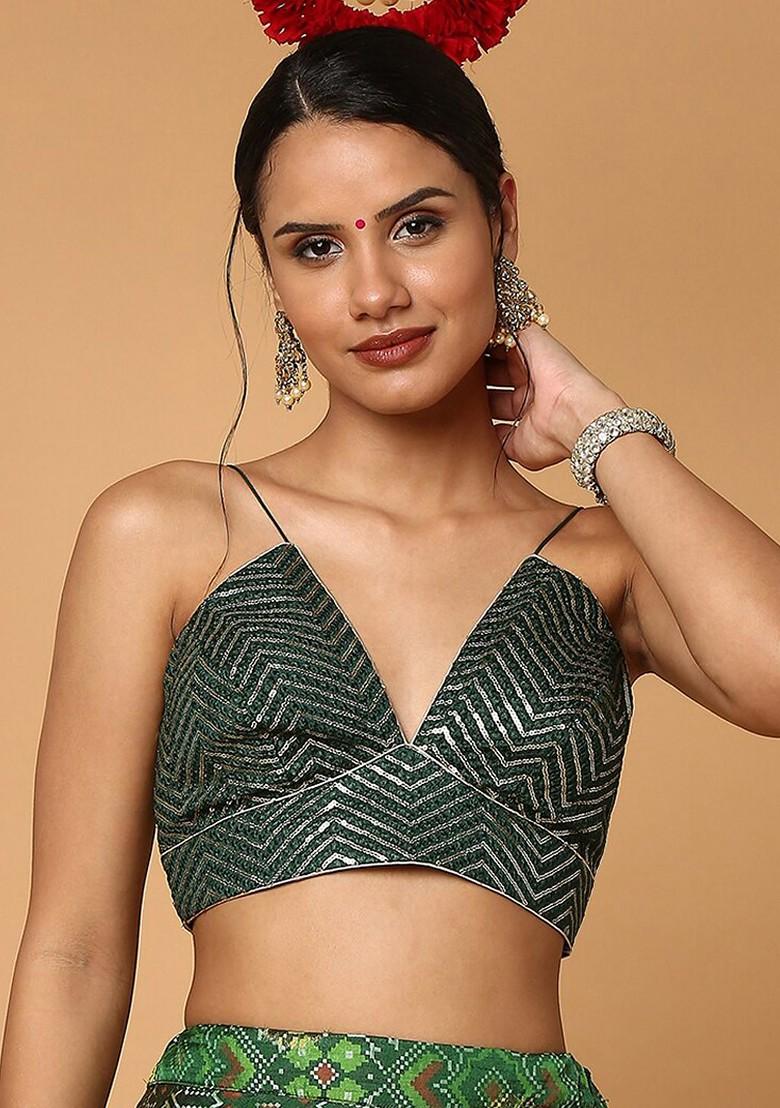 Green Embroidered Readymade Saree Blouse