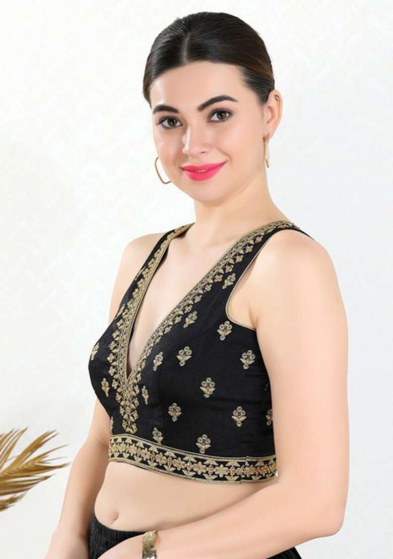 Embroidered Mulbury Silk Saree Blouse - Indya