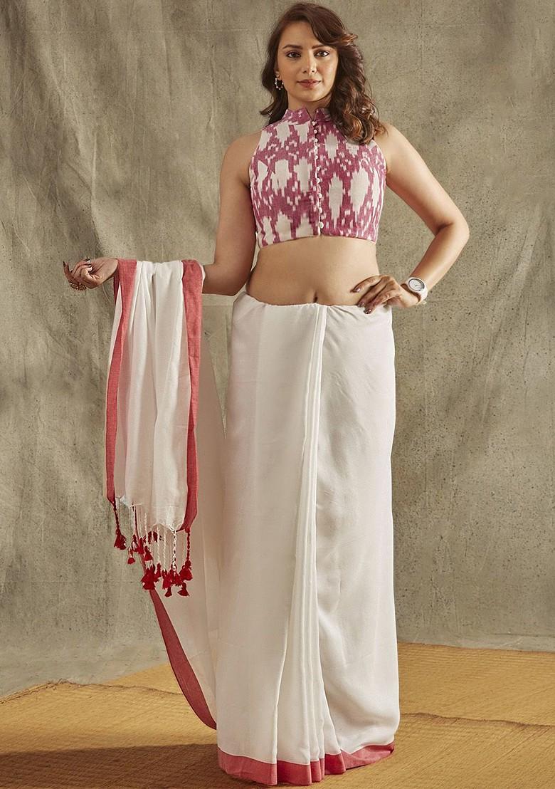 Ikat Print Halter Neck Sleeveless Readymade Saree Blouse