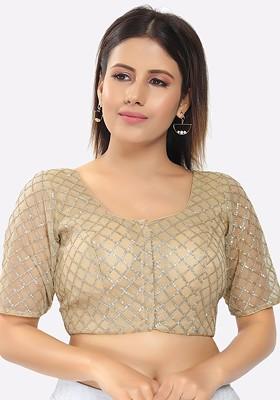 Women Gold Embroidered Saree Blouse
